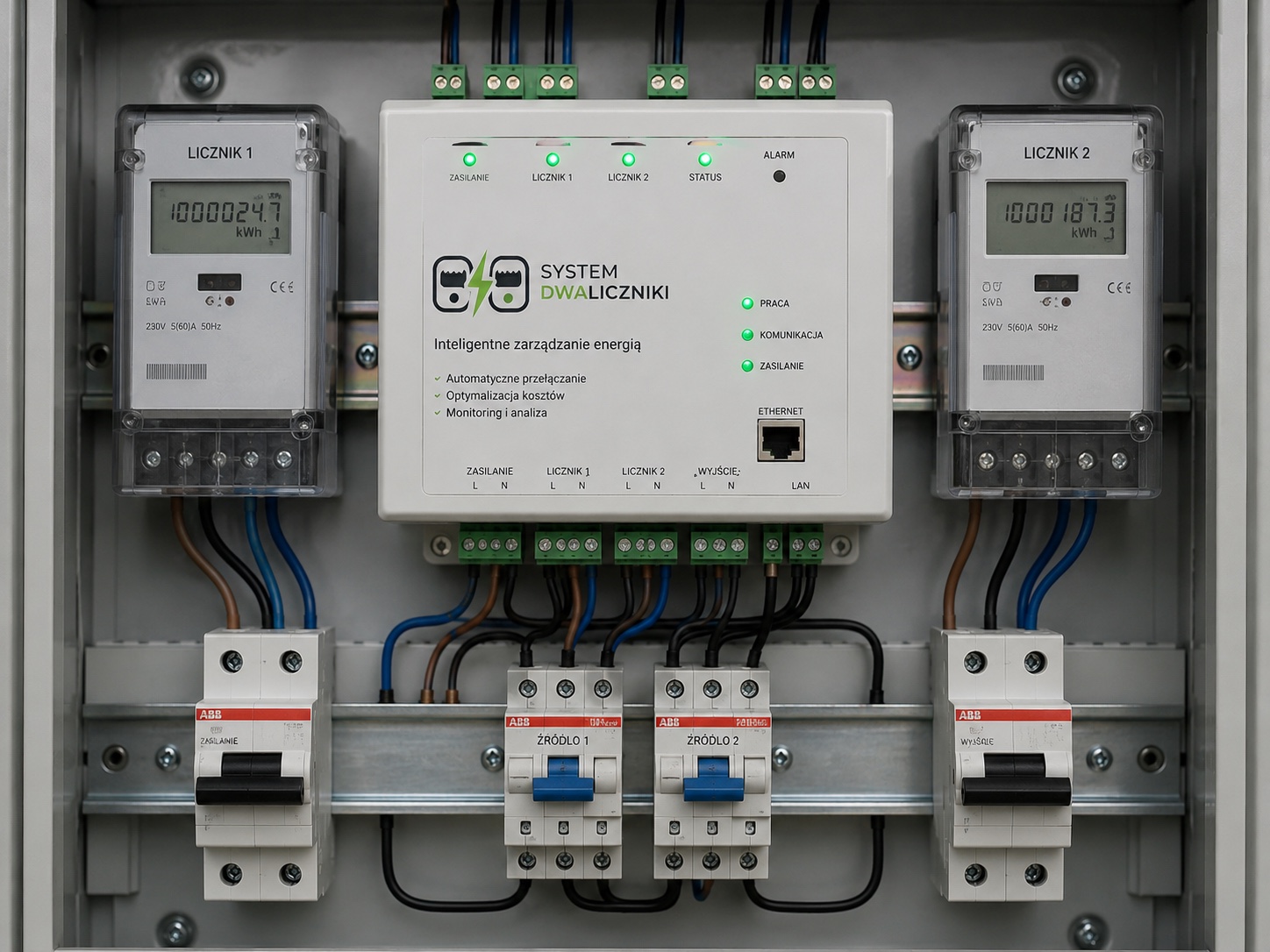 System Dwa Liczniki — panel z dwoma licznikami i jednostką sterującą